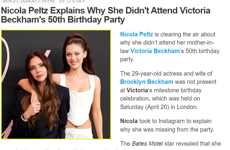 نيكولا بيلتز توضح سبب عدم حضورها حفل عيد ميلاد فيكتوريا بيكهام