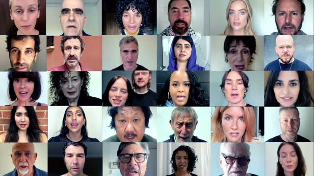 بيلي إيليش Billie Eilish - فينيس Finneas - حفل خيري لندن London - OVO Arena Wembley - سيليان ميرفي Cillian Murphy - خافيير بارديم Javier Bardem - براين كوكس Brian Cox - جواكين فينيكس Joaquin Phoenix - دعم فلسطين Palestine - غزة Gaza - حرب إسرائيل Israel على حماس Hamas - الفنانين لدعم فلسطين Artists for Palestine - تبرعات للفلسطينيين Palestinian donations - منظمة Together for Palestine - فعاليات موسيقية خيرية London - حفل براين إينو Brian Eno - نجوم عالميون Hollywood stars - حقوق الفلسطينيين Palestinian rights - إبادة جماعية في فلسطين Genocide in Palestine