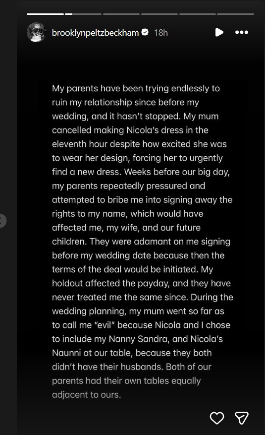 بروكلين بيكهام Brooklyn Beckham - نيكولا بيلتز بيكهام Nicola Peltz Beckham - ديفيد بيكهام David Beckham - فيكتوريا بيكهام Victoria Beckham - خلاف عائلة بيكهام - زفاف بروكلين بيكهام - رسالة بروكلين بيكهام إنستغرام - عائلة Beckham - أخبار هوليوود Hollywood news - مشاهير هوليوود - London لندن - Los Angeles لوس أنجلوس - Marc Anthony مارك أنطوني