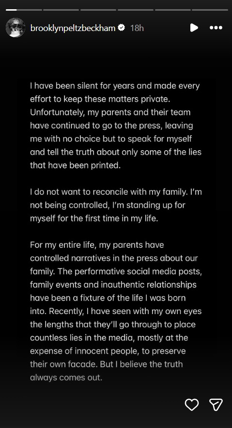 بروكلين بيكهام Brooklyn Beckham - نيكولا بيلتز بيكهام Nicola Peltz Beckham - ديفيد بيكهام David Beckham - فيكتوريا بيكهام Victoria Beckham - خلاف عائلة بيكهام - زفاف بروكلين بيكهام - رسالة بروكلين بيكهام إنستغرام - عائلة Beckham - أخبار هوليوود Hollywood news - مشاهير هوليوود - London لندن - Los Angeles لوس أنجلوس - Marc Anthony مارك أنطوني