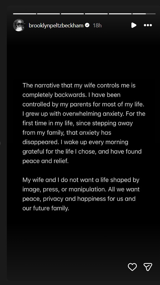 بروكلين بيكهام Brooklyn Beckham - نيكولا بيلتز بيكهام Nicola Peltz Beckham - ديفيد بيكهام David Beckham - فيكتوريا بيكهام Victoria Beckham - خلاف عائلة بيكهام - زفاف بروكلين بيكهام - رسالة بروكلين بيكهام إنستغرام - عائلة Beckham - أخبار هوليوود Hollywood news - مشاهير هوليوود - London لندن - Los Angeles لوس أنجلوس - Marc Anthony مارك أنطوني