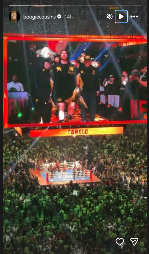 كانيلو ألفاريز Canelo Alvarez - تيرينس كروفورد Terence Crawford - مايك تايسون Mike Tyson - صوفيا فيرغارا Sofia Vergara - تشارليز ثيرون Charlize Theron - مارك والبرغ Mark Wahlberg - جيسون ستاثام Jason Statham - ويز خليفة Wiz Khalifa - تشانس ذا رابر Chance the Rapper - مارك أنتوني Marc Anthony - مستر بيست MrBeast - لاس فيغاس Las Vegas - أليجيانت ستاديوم Allegiant Stadium - نزال الملاكمة - مشاهير هوليوود في الملاكمة