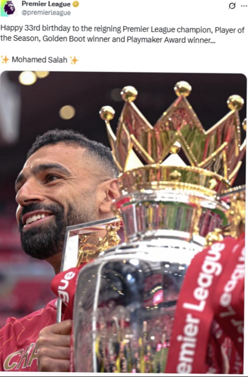 رابطة الدوري الإنجليزي الممتاز "بريميرليج" تهنىء  محمد صلاح بعيد ميلاده،
