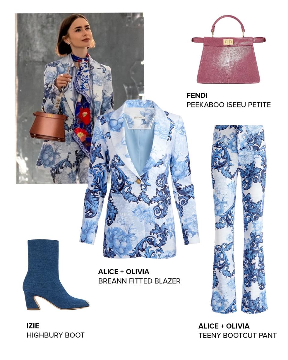 طقم منقش بالأزرق والأبيض من Alice + Olivia