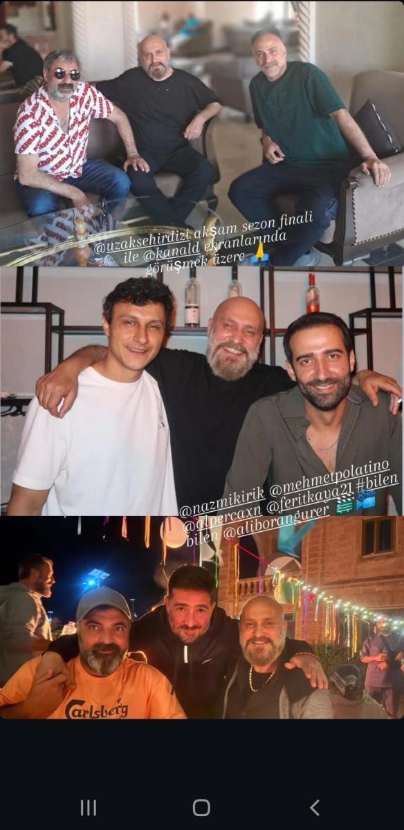 Uzak Şehir dizisi sezon finali yemeği - أوزان أكبابا Ozan Akbaba، سينام أونسال Sinem Ünsal، غونجا جيلاسون Konca Cilasun، أتاكان أوزكايا Atakan Özkaya، سهرة شاش Sahra Sas، نظمي كيرك Nazmi Kirik، ديلين دوجر Dilin Döğer، مفيد كاياجان Müfit Kayacan، فريد كايا Ferit Kaya، ألبير تشانكيا Alper Çankaya، إلكاي كايكو أتالاي Ilkay Kayku Atalay، أوزان أيهان Ozan Ayhan، محمد بولات Mehmet Polat، سينان ديميرير Sinan Demirer، مينا كيليتش Mine Kiliç، زينب كانكوند Zeynep Kankonde، بوراك شفق Burak Safak، كاتبة السيناريو جوليزار إرماك Gülizar Irmak، وإخراج أحمد كاتيكسيز Ahmet Katiksiz. عشاء ختام الموسم لمسلسل المدينة البعيدة - 