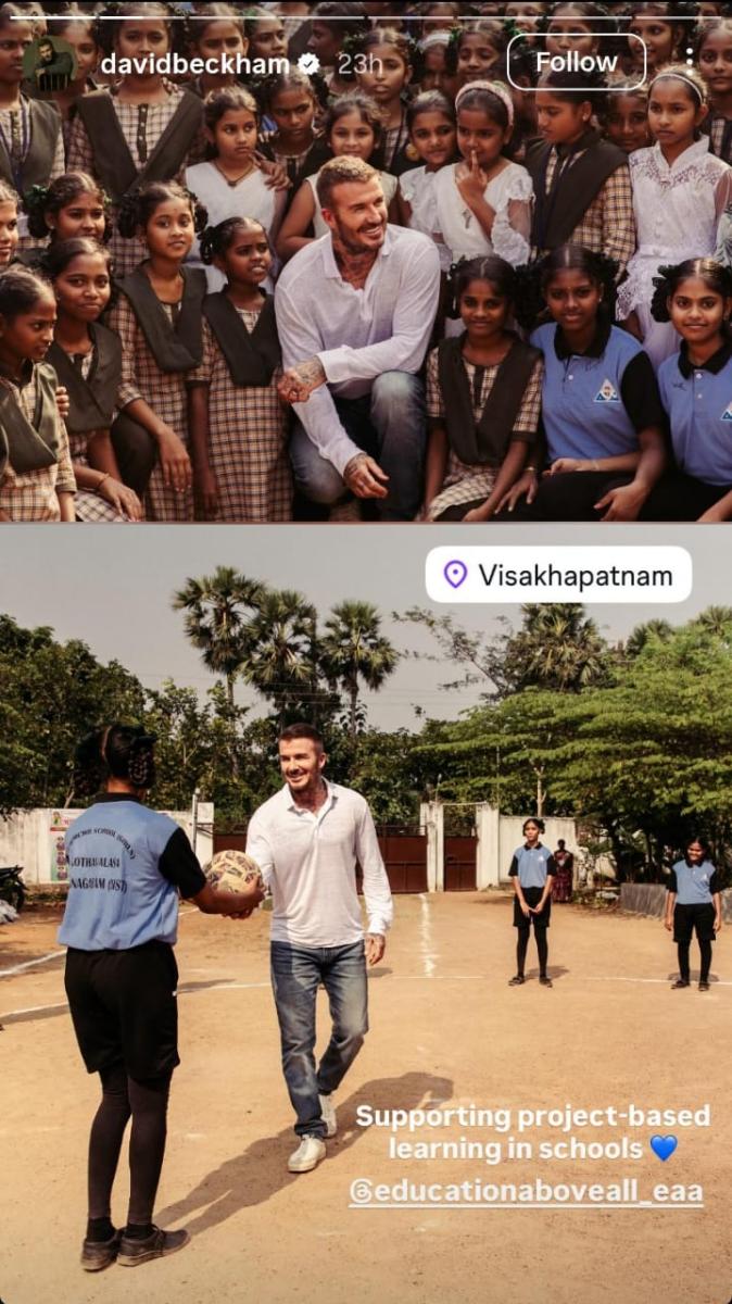 David Beckham India visit - ديفيد بيكهام الهند - Education Above All قطر - Visakhapatnam school visit - UNICEF Goodwill Ambassador - Project-Based Learning PBL India - Mantra4Change partnership - MJPAPBCWREIS - RHS Chelsea Flower Show 2026 - King’s Foundation garden project - Frances Tophill - Curious Garden RHS - celebrity humanitarian work - global education initiatives - Hollywood style celebrity news