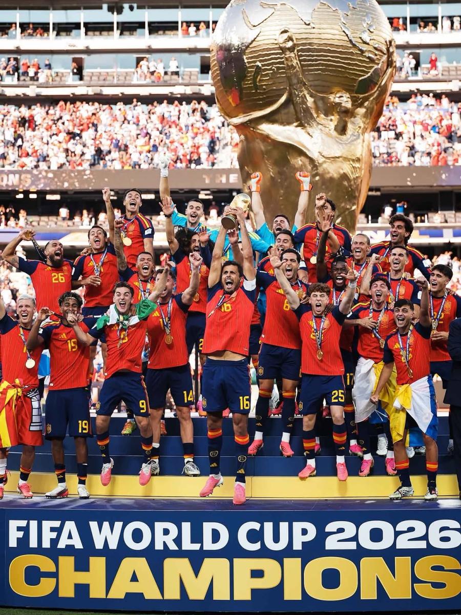 إسبانيا بطلة كأس العالم 2026 - نهائي كأس العالم 2026 - إسبانيا والأرجنتين - كأس العالم FIFA World Cup 2026 - ملعب MetLife Stadium - نيويورك نيوجيرسي ستاديوم - توم كروز Tom Cruise - مات ديمون Matt Damon - ديفيد بيكهام David Beckham - فيكتوريا بيكهام Victoria Beckham - بيونسيه Beyoncé - جاي زي Jay-Z - ريهانا Rihanna - ASAP Rocky - تيموثي شالاميه Timothée Chalamet - كايلي جينر Kylie Jenner - خافيير بارديم Javier Bardem - صوفيا فيرغارا Sofía Vergara - مادونا Madonna - جاستن بيبر Justin Bieber - شاكيرا Shakira - BTS - Post Malone - Jennifer Hudson - Robbie Williams - Laura Pausini - Nicole Scherzinger - جياني إنفانتينو Gianni Infantino - دونالد ترامب Donald Trump - الملك فيليبي السادس King Felipe VI - الملكة ليتيزيا Queen Letizia - Princess Leonor - Infanta Sofía - مشاهير نهائي كأس العالم - نجوم هوليوود في كأس العالم