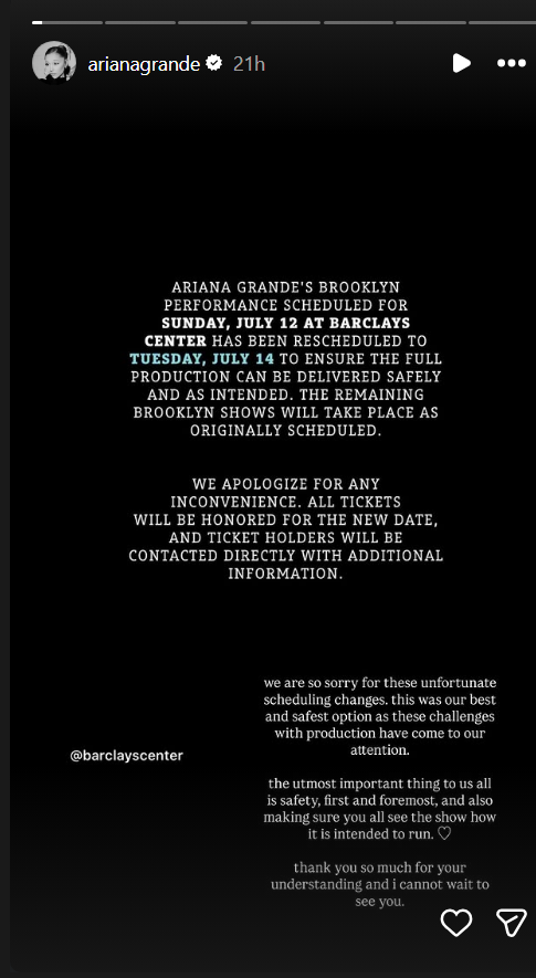 أريانا غراندي Ariana Grande - Eternal Sunshine Tour - تأجيل حفلات أريانا غراندي - حفلات Ariana Grande 2026 - Barclays Center Brooklyn - TD Garden Boston - مانشستر أرينا Manchester Arena - Wicked Movie - Glinda Wicked - Focker-in-Law - Meet the Parents - Ben Stiller - Robert De Niro - Petal Album - Eternal Sunshine Album - Billboard 200 - Sweetener World Tour - London Concerts - North America Tour - أخبار أريانا غراندي - Ariana Grande Tour Dates - Ariana Grande Concerts 2026 - Hollywood News - Entertainment News - ET بالعربي