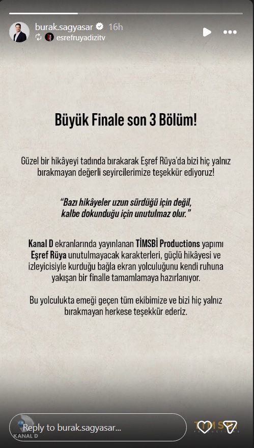 مسلسل حلم أشرف - Eşref Rüya - شاتاي أولوسوي Cagatay Ulusoy - ديميت أوزديمير Demet Özdemir - Kanal D - TİMS&B Productions - بوراك ساجيسار Burak Sağyaşar - إيثيم أوزيشيك Ethem Özışık - أولوتش بيرقدار Uluç Bayraktar - نهاية مسلسل تركي - دراما تركية 2026 - مسلسل تركي جديد - نهاية مسلسل حلم أشرف - شخصية أشرف - شخصية نيسان - ختام مسلسل تركي