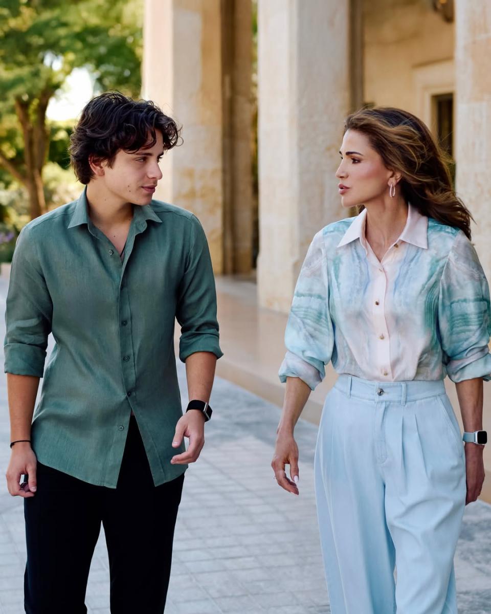 الملكة رانيا بلزك باستيلي برفقة الأمير هاشم