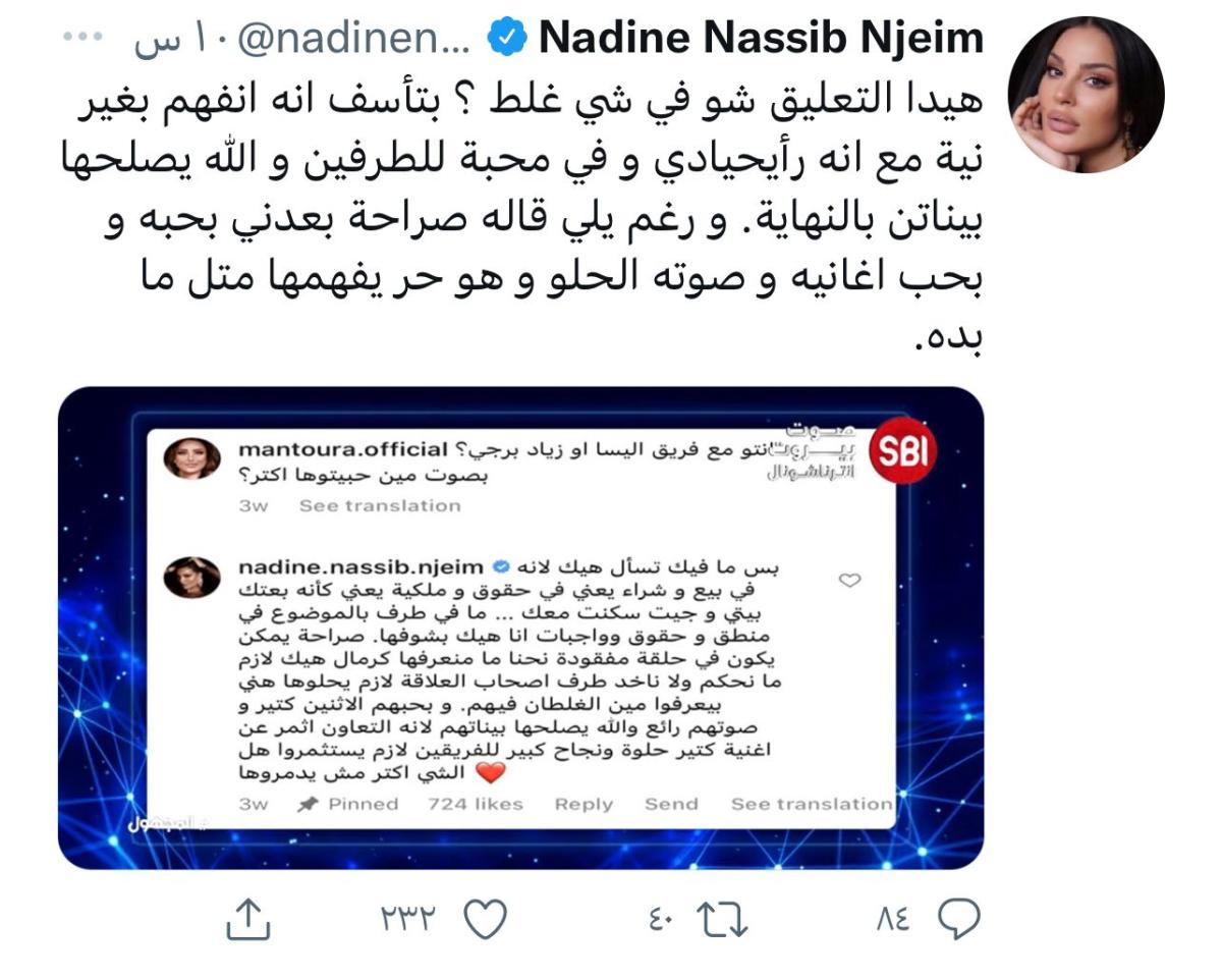 رد نادين نجيم على تصريحات زياد برجي