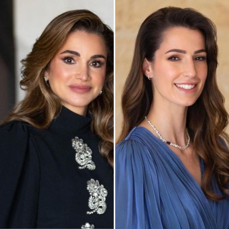 الملكة رانيا و الآنسة رجوة خطيبة ولي عهد الأردن - صورة معدلة من السوشيال ميديا