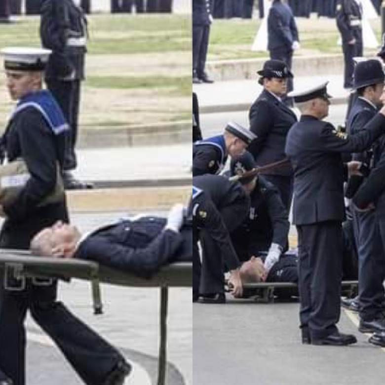 انهيار ضابط شرطة أثناء جنازة الملكة إليزابيث وحمله على نقالة