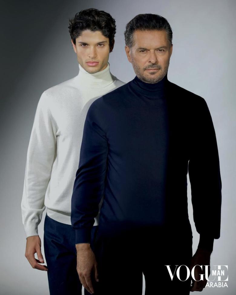 راغب علامة و ابنه لؤي - صورة من مجلة Vogue Man Arabia