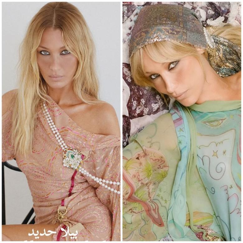 إطلالات بيلا حديد بتدرجات باستيلية بتوقيع Hushidar Mortezaie - الصور من انستغرام  Dazed بعدسة Yasmine Diba