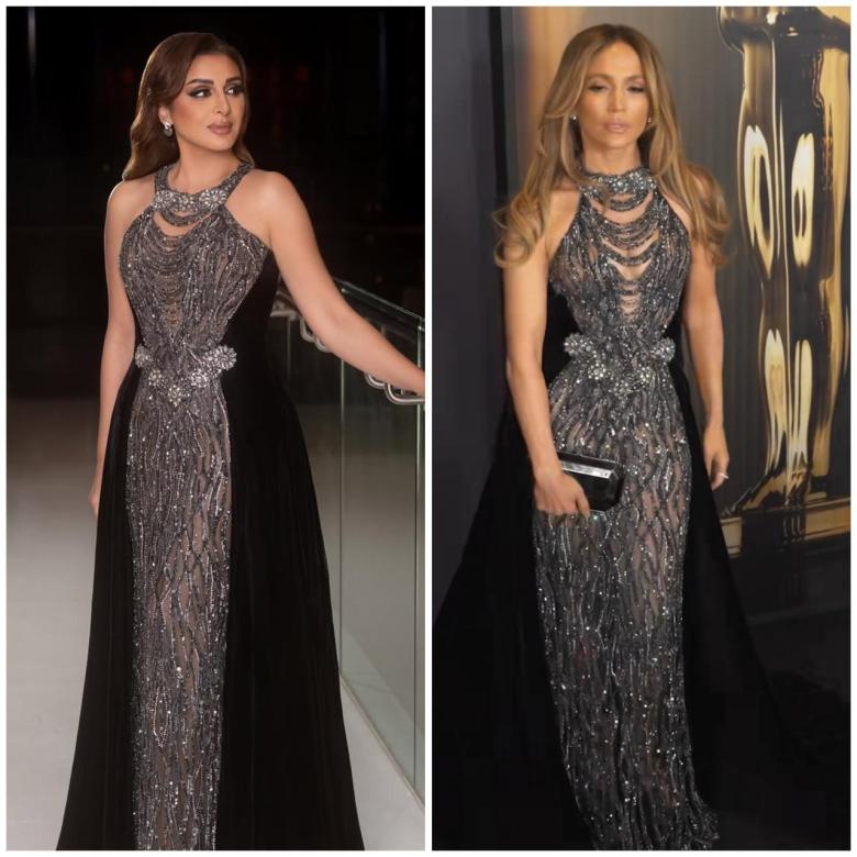 فستان واحد… وإطلالتان مختلفتان بين أنغام وجينيفر لوبيز