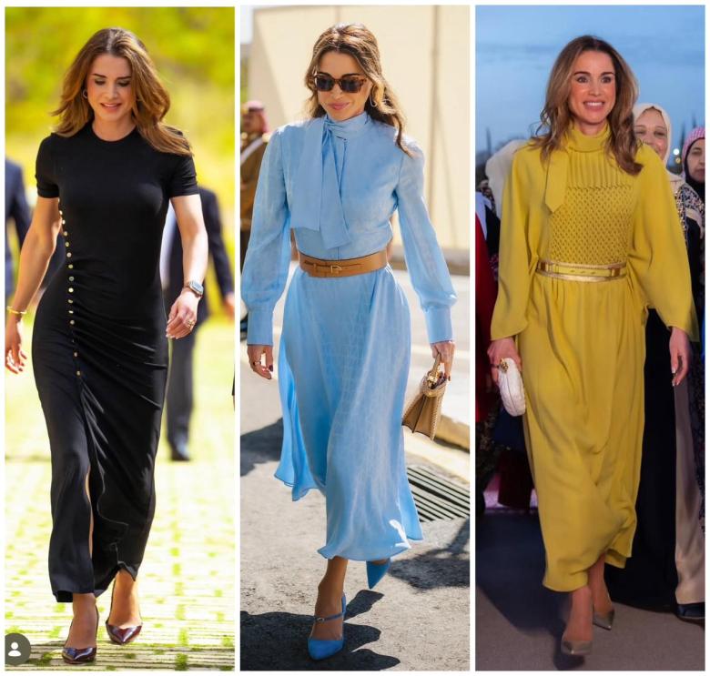 الفستان الميدي… التوقيع الأنيق الدائم للملكة رانيا