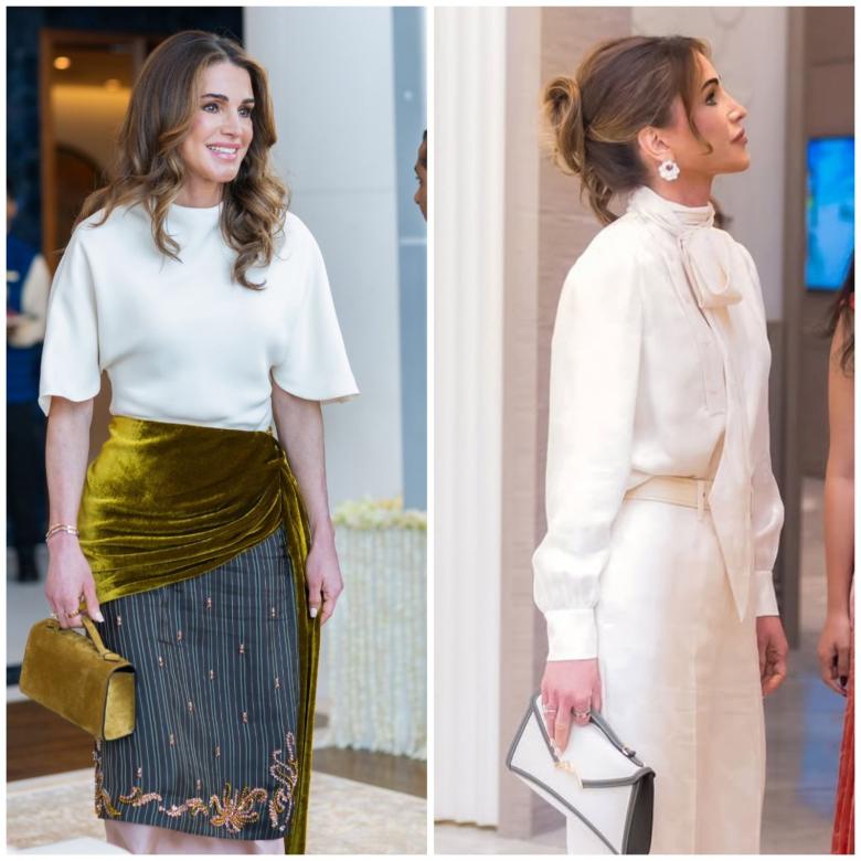 تنورة Dries Van Noten وبنطلون Palazzo في أناقة الملكة رانيا