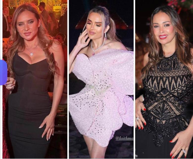 إطلالات النجمات المصريات واللبنانيات في حفل زفاف بمصر