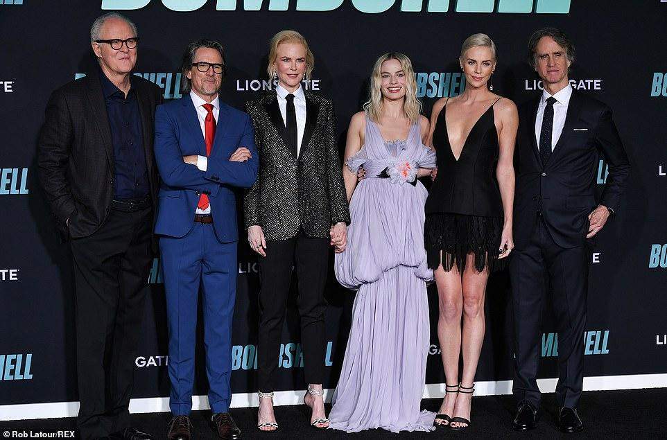   John Lithgow, Charles Randolph, Nicole Kidman, Margot Robbie, Charlize Theron and Jay Roach  (Photo Credit : AP) 