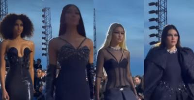 جيجي حديد وكيندال جينر ونعومي كامبل خلال عرض Versace