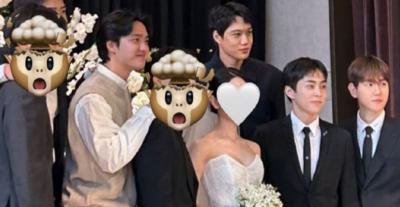 أعضاء EXO في حفل زفاف تشين - صورة من تويتر 
