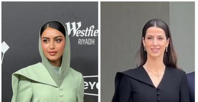 الأميرة رجوة ويارا النملة بالتصميم ذاته من منى الشبل بلون مختلف