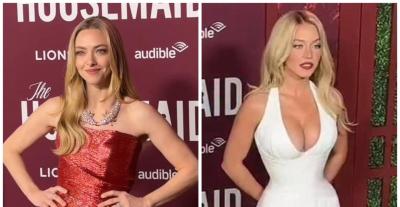 الأبيض مع الريش والأحمر اللماع يميزان إطلالتي سيدني سويني وأماندا سيفريد