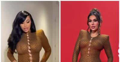 كاردي بإطلالة Schiaparelli شبه شفافة سبق وارتدتها هدى قطان 