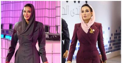 الشيخة موزا والعباية بأسلوب المعطف… أناقة شرقية بتوقيع خاص