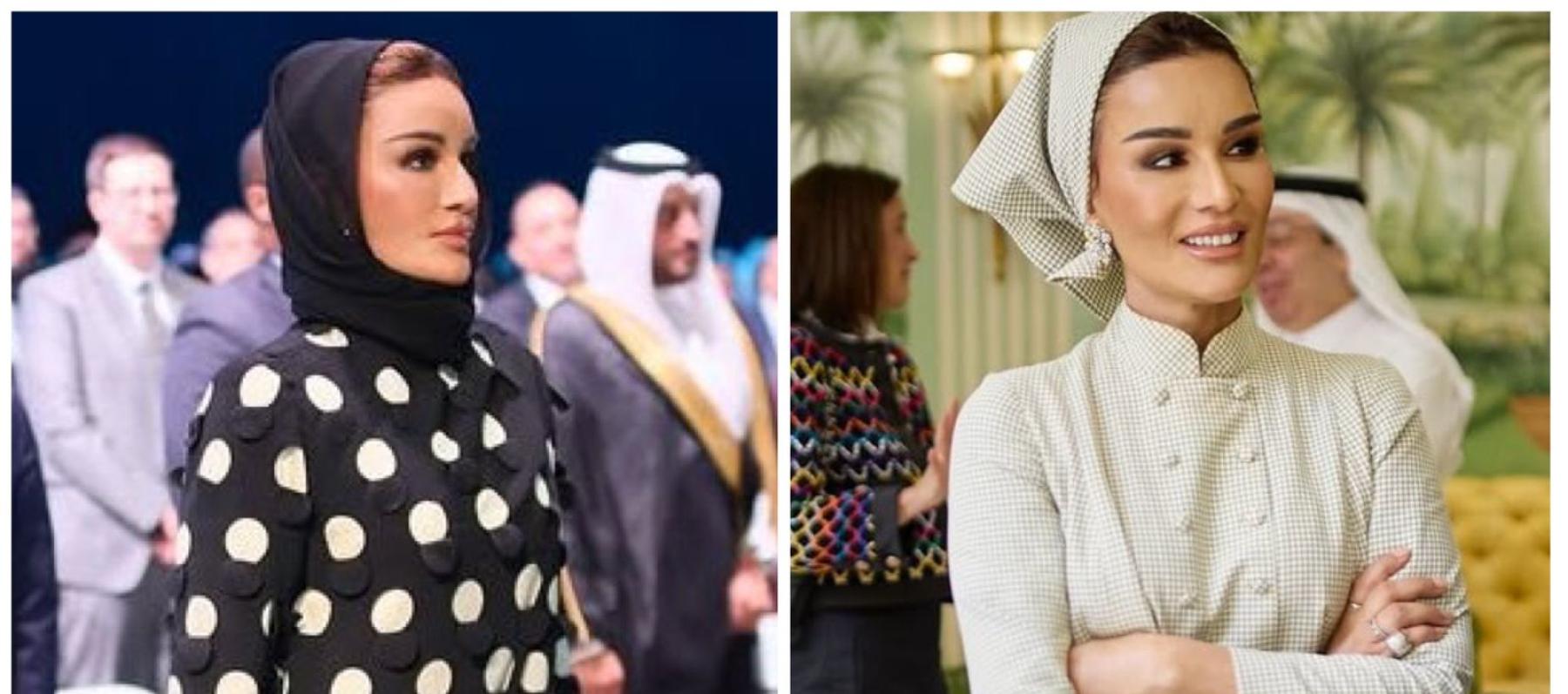 اطلالاتان مختلفتان للشيخة موزا بين الطابع المحايد وموضة البولكا دوتس 