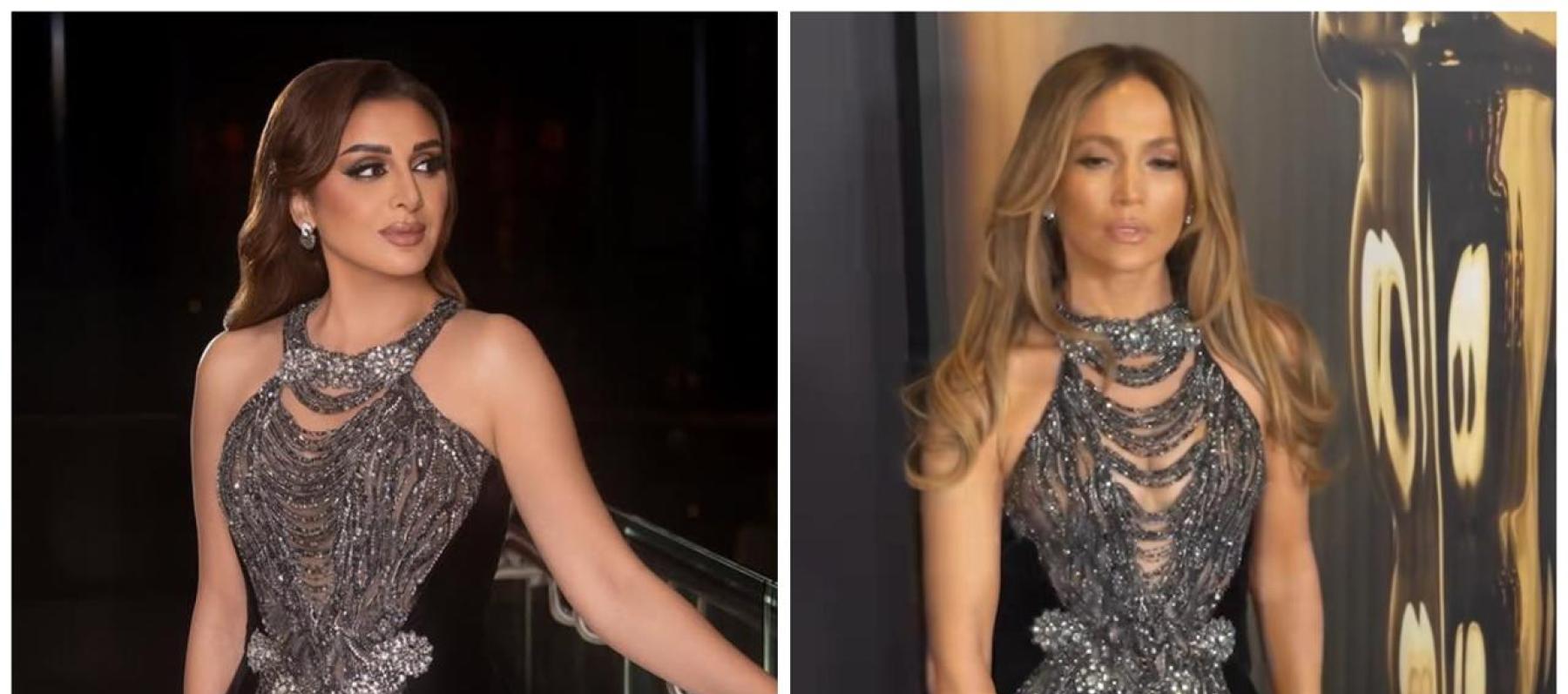 فستان واحد… وإطلالتان مختلفتان بين أنغام وجينيفر لوبيز