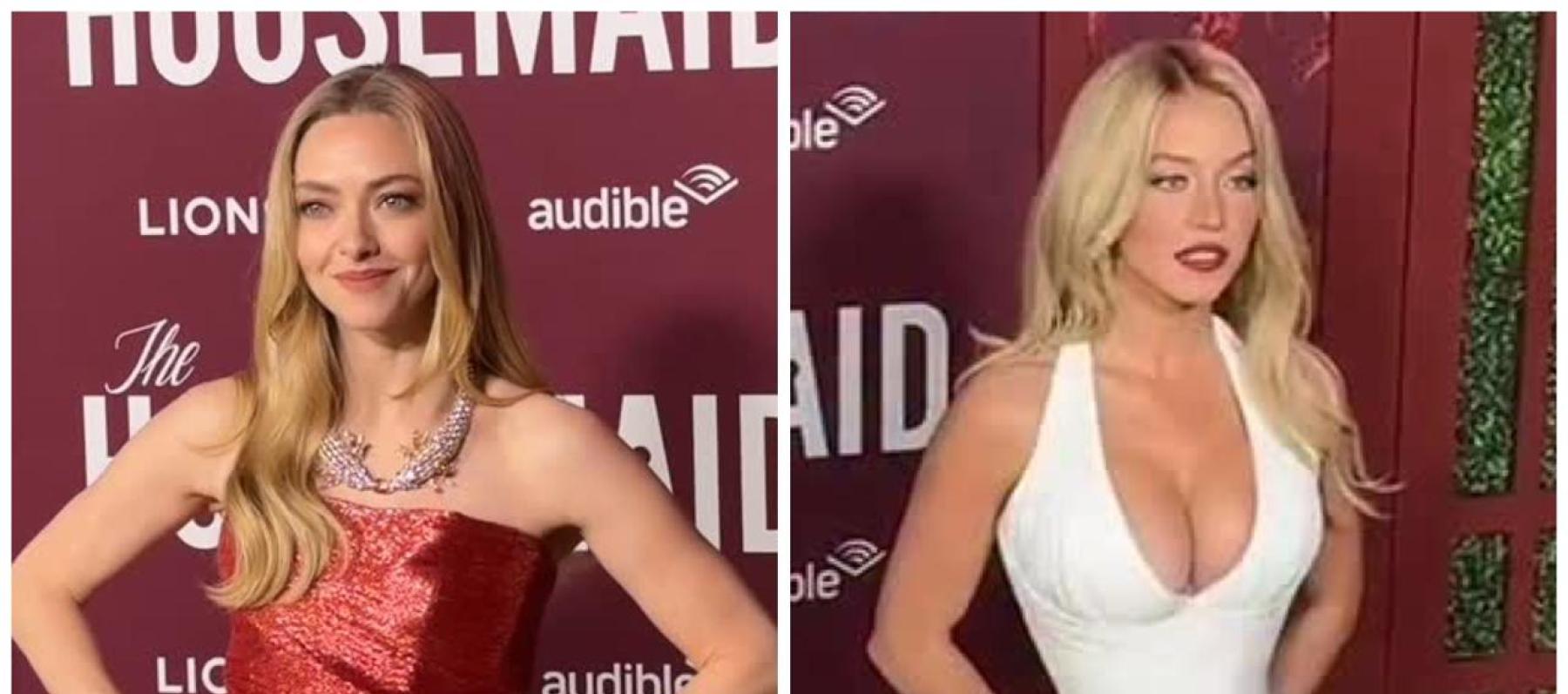 الأبيض مع الريش والأحمر اللماع يميزان إطلالتي سيدني سويني وأماندا سيفريد