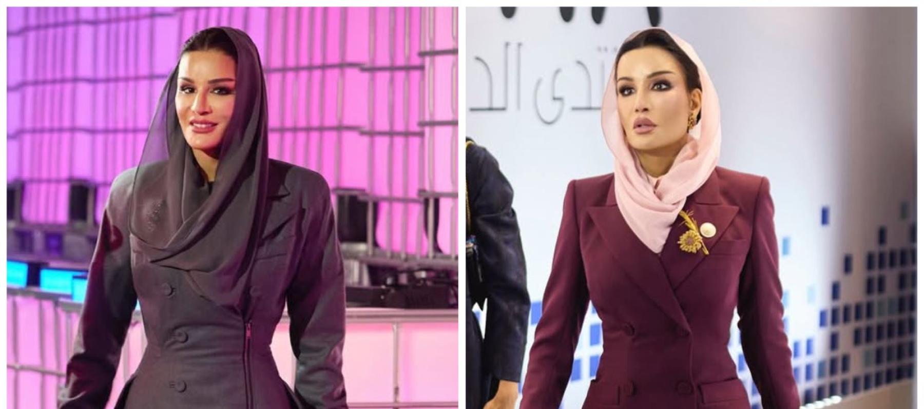 الشيخة موزا والعباية بأسلوب المعطف… أناقة شرقية بتوقيع خاص