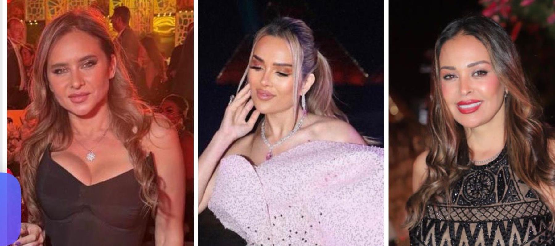 إطلالات النجمات المصريات واللبنانيات في حفل زفاف بمصر