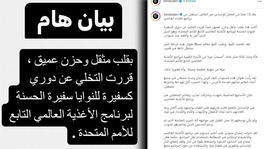 هند صبري في أول لقاء بعد تنازلها عن منصب السفيرة 