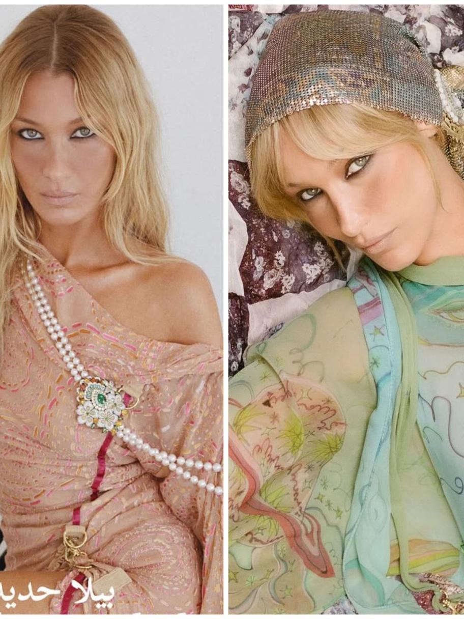 إطلالات بيلا حديد بتدرجات باستيلية بتوقيع Hushidar Mortezaie - الصور من انستغرام  Dazed بعدسة Yasmine Diba