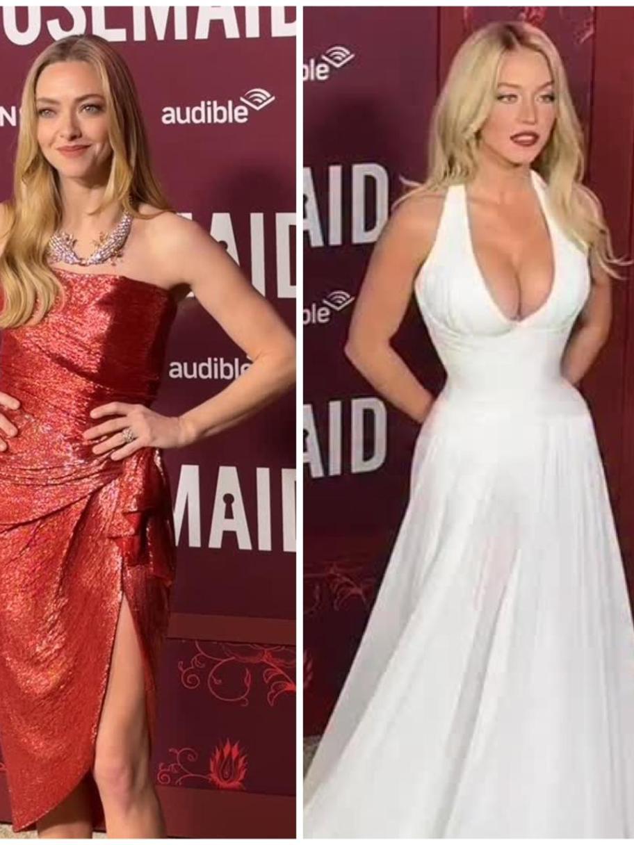 الأبيض مع الريش والأحمر اللماع يميزان إطلالتي سيدني سويني وأماندا سيفريد