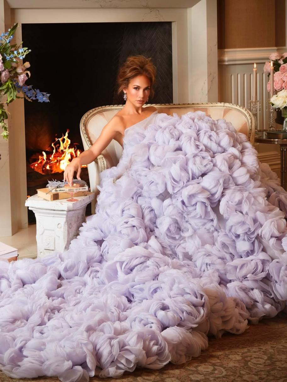 بتلات وزهور… جينيفر لوبيز تتألق بفستان بنفسجي زاهي - الصورة من انستغرام جينيفر لوبيز بعدسة John Russo