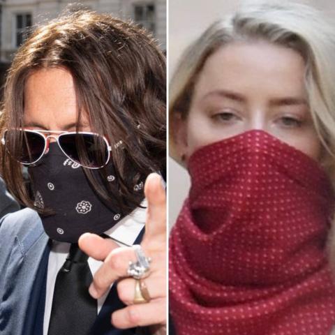 جوني ديب وزوجته السابقة يحضران جلسة المحكمة بالكمامات