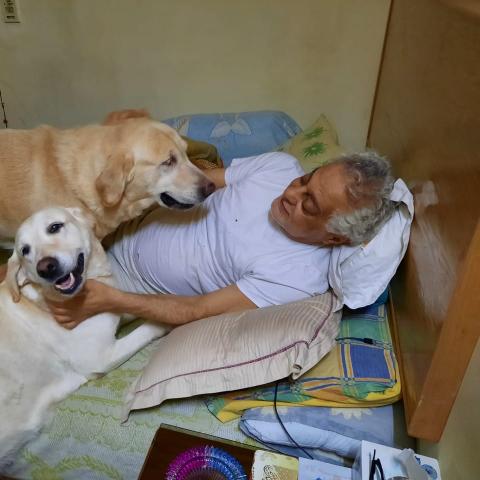 توفيق عبد الحميد مع كلبيه - صورة من فيسبوك