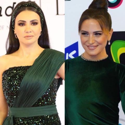 دينا فؤاد وريهام عبدالغفور خلال تحضيراتهم لإفتتاح مهرجان القاهرة السينمائي