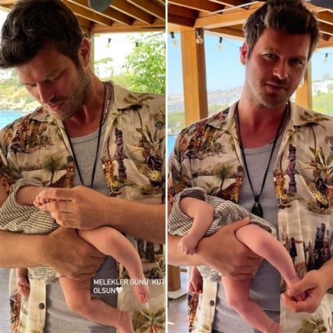 كيفانش تاتليتوغ مع طفله- صورة معدلة من السوشيال ميديا