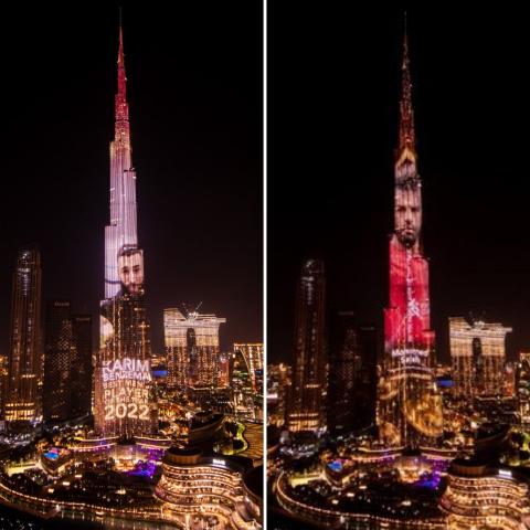 محمد صلاح و كريم بنزيما على برج خليفة بعد فوزهما بجائزة جلوب سوكر