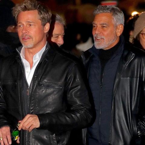 جورج كلوني وبراد بيت في فيلمهم الجديد &quot;الذئاب&quot; - تويتر