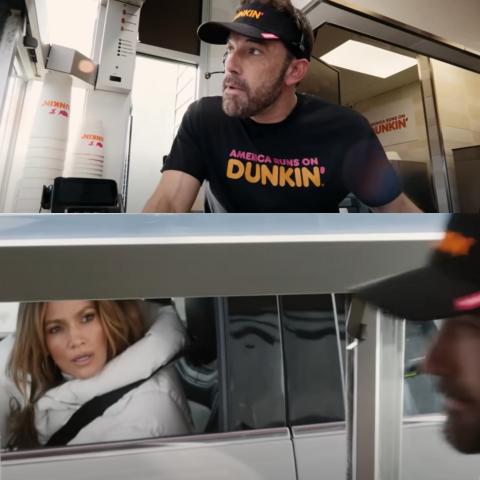 بن أفليك وجنيفر لوبيز في إعلان Dunkin Donuts