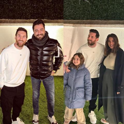 معتصم النهار ولين برنجكجي وابنتهما برفقة ميسي