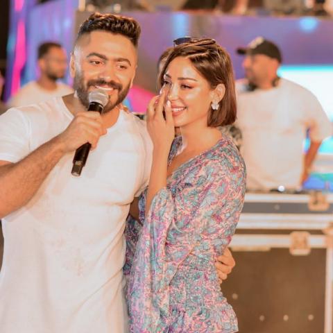 بسمة بوسيل و تامر حسني - صورة من فيسبوك