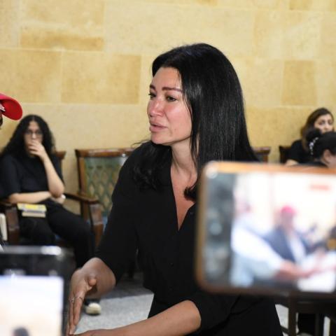 أروى جودة في عزاء والدها