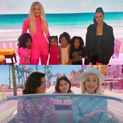 صورة من فيلم باربي، كيم كارداشيان وكلوي كارداشيان وبناتهما وبنات أخوتهما- انستقرام @kimkardashian